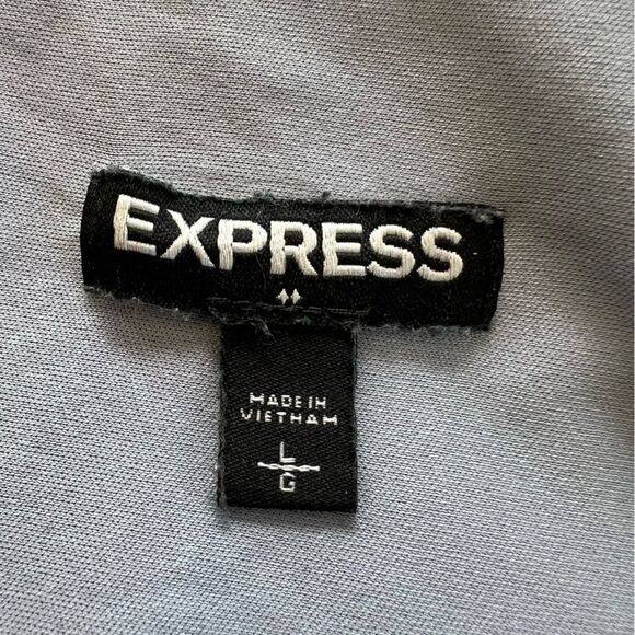 Express Shift Dress Size L Grey White Polka Dot Long Sleeves Belt Pockets - Picture 9 of 14